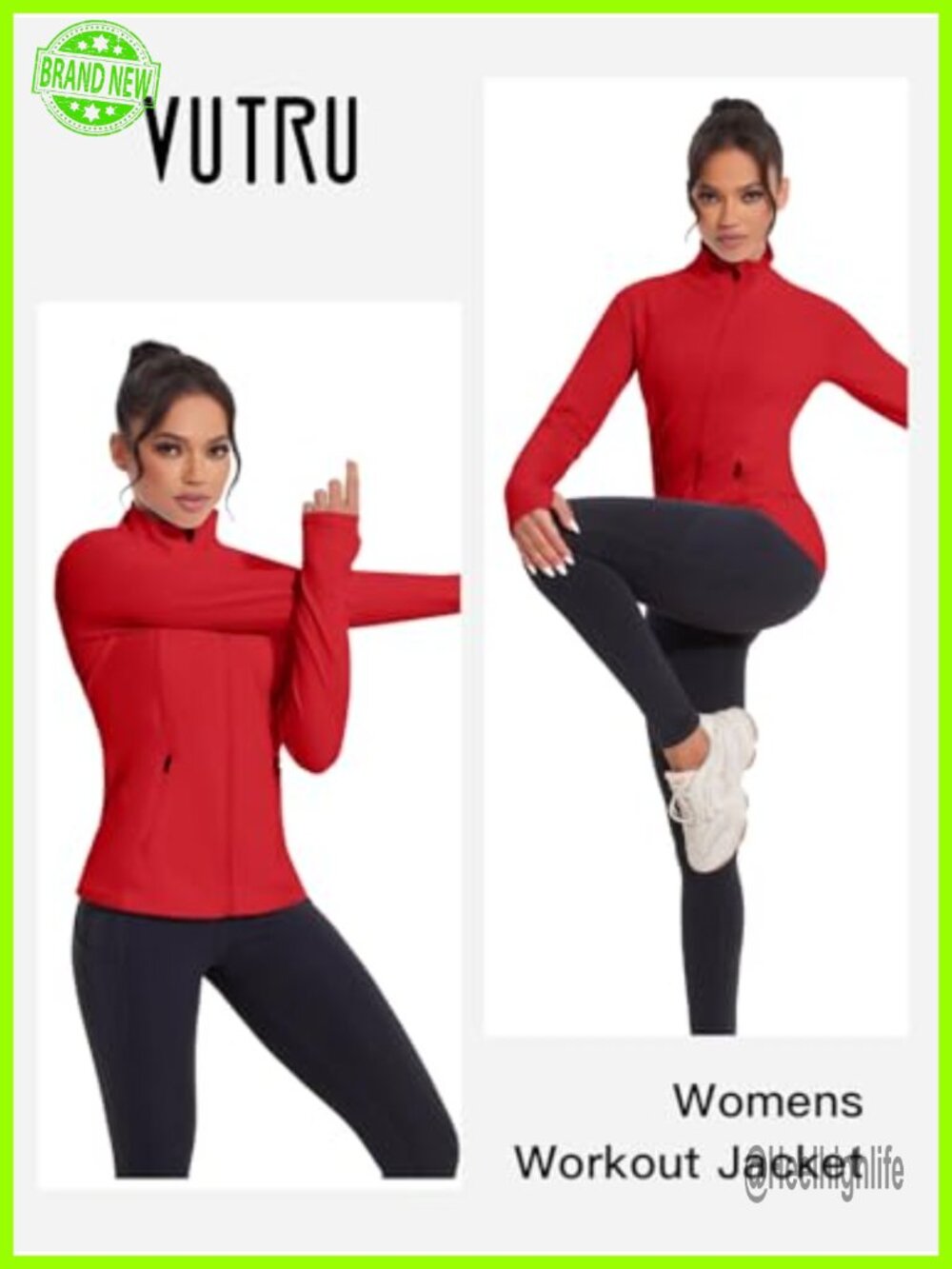Zip Up Athletic Jacket with Pockets Thumb Holes Stretch Full Zip Running Yoga - Picture 5 of 7